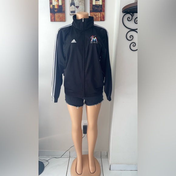 NWT ADIDAS MARLINS MIAMI BLACK ZIP CLOUSURE IN FRONT SIZE L(14-16) Jr (6) - Picture 6 of 9